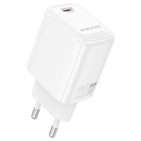 Borofone Charger Without Cable with USB-C Port 20W Power Delivery / Quick Charge 3.0 Whites (BN26 Fuente)