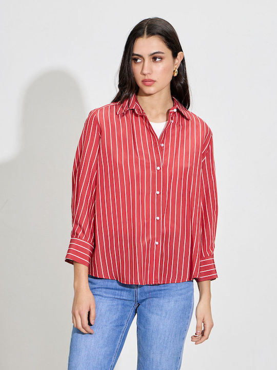 Langärmelig Damen Hemd Red Gestreift