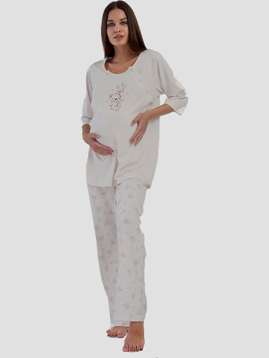 Vienetta Secret Set Pyjamas Schwangerschaft in Beige Farbe