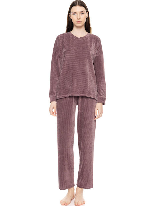 Pink Label Set Pijamale pentru Femei Catifea Violete