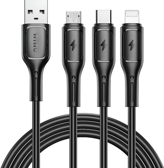 Wiwu Data Regular USB to Lightning / Type-C / micro USB Cable 3.1A Μαύρο 1m