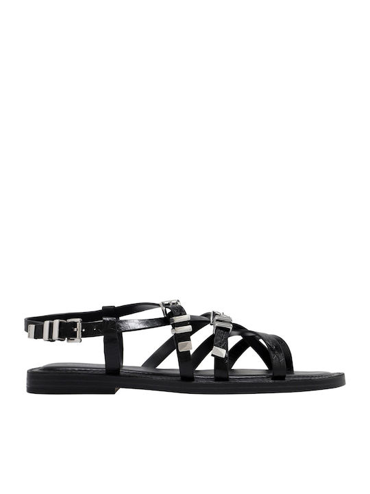 Darrington Leather Women's Flat Sandals in Black Color