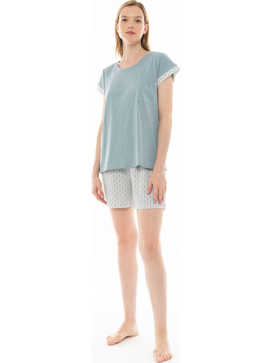 Pink Label Sommerliches Damen-Schlafanzug-Set Aqua