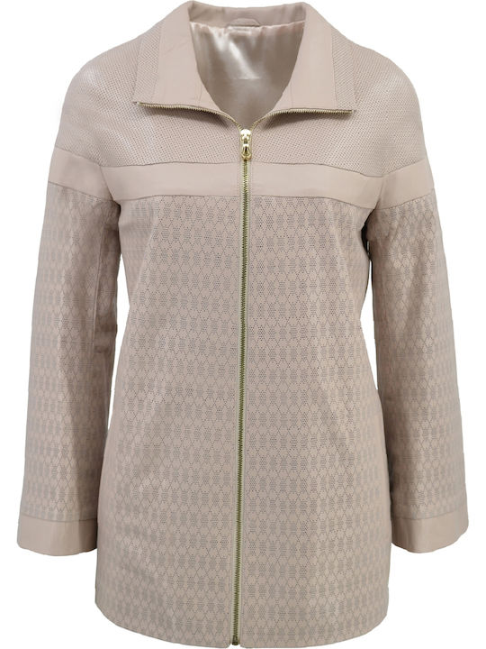 CODE Women's Long Lifestyle Leather Jacket for Spring or Autumn Powder