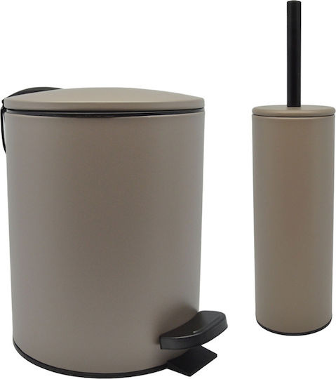 Ankor Inox Set aus Toilettenbürste und Mülleimer für das Badezimmer Sanftes Schließen 5Es Braun
