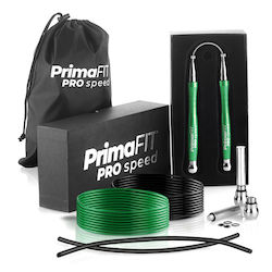 Primafit Speed Pro Въже за скачане Професионално 3м Регулируемо 2 Лагера Допълнителни Тежести за Въже 2 Протектора Алуминиеви Дръжки Чанта за Носене Кросфит Бокс ММА Зелено