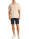 Short-sleeved Linen Shirt in Wide Line Striped Beige, Lt Stone