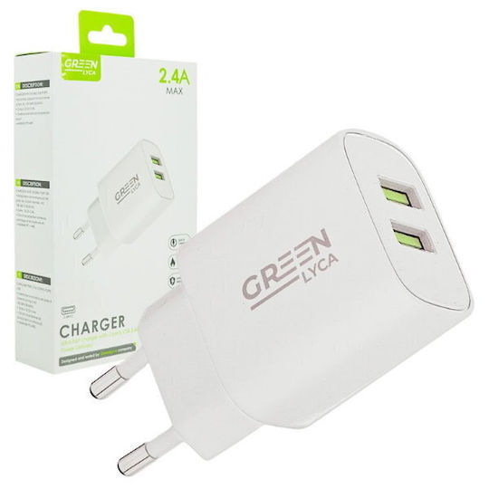 Green Lyca Charger Without Cable with 2 USB-A Ports Whites (G-1115)