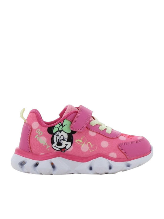 Minnie Mouse Παιδικά Sneakers Ανατομικά με Σκρατς & Φωτάκια Φούξια