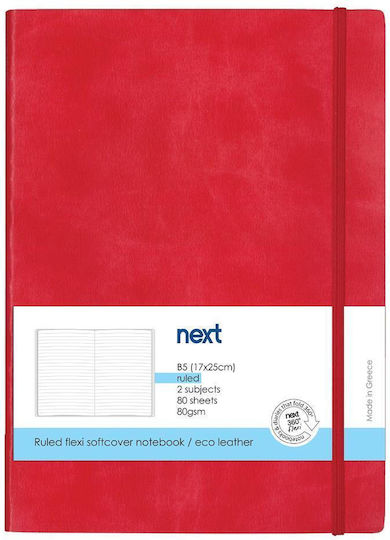 Next Premium Notizbuch Spirale 80 Blätter Geregelt mit Gummiband 2 Themen Rot