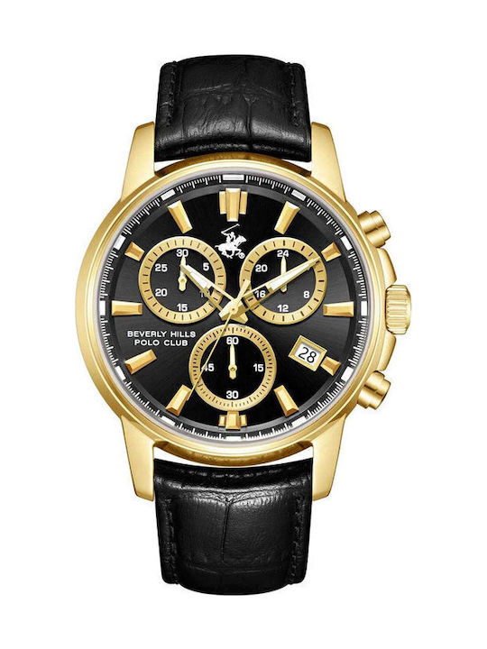 Beverly Hills Polo Club Men's Watch Chronograph Battery with Black Leather Strap