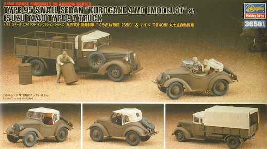 Hasegawa Model Figure Type 95 Small Sedan "Kurogane 4WD Model 3" & Isuzu Tx40 Type 97 Truck 1:48 36501