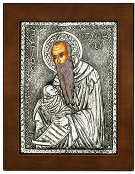 Small Icon Saint Stylianos – Silver 950° Brown Wood 11 X 8 Cm