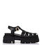 Leder Flache Sandalen für Damen in Schwarz Farbe