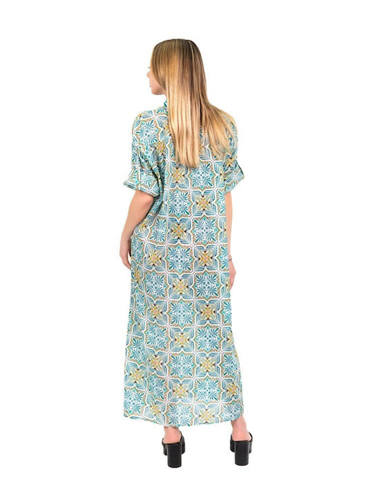 Rochie Cămașă Maxi Model Positano Turcoaz