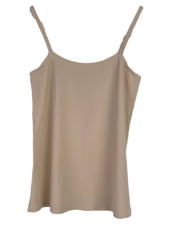 Hana С тънки презрамки Beige Дамско тениска