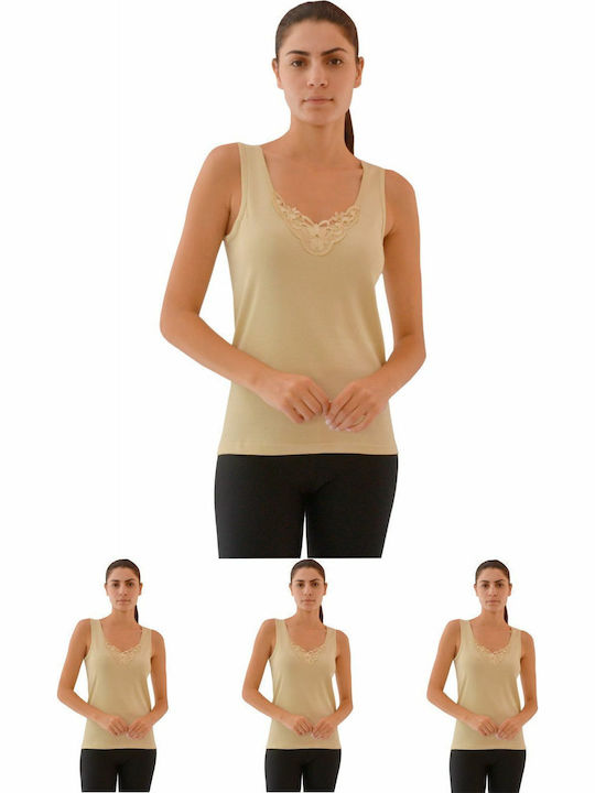 Onurel Ärmelloses Beiges Damen T-Shirt