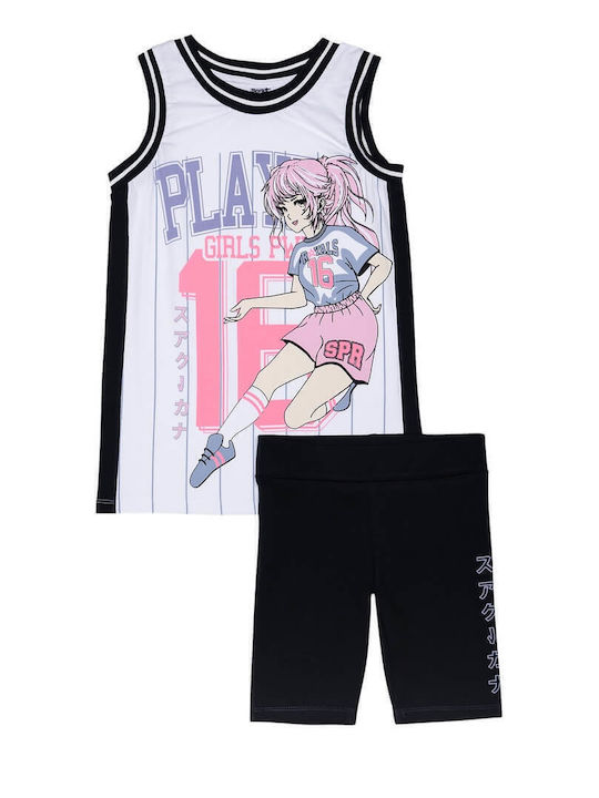 Kids' Set with Leggings Summer 2pcs White-black