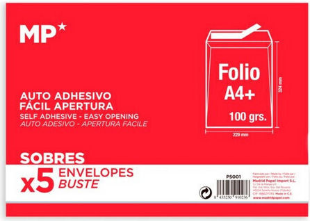 Madrid Papel Set de plicuri Tip Sac cu Autocolant 5buc 32.4x22.9cm în Alb Culoare