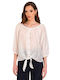 Women's Blouse with 3/4 Sleeve & Boat Neckline Ecru