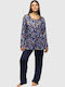 Koyote Winter Damen Pyjama-Set Satin,σατεν BLUE/MOB
