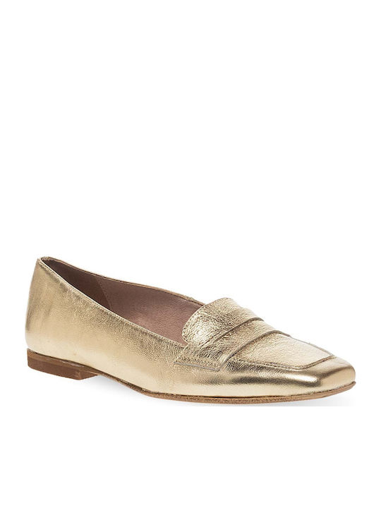 Leder Damen Mokassins in Gold Farbe