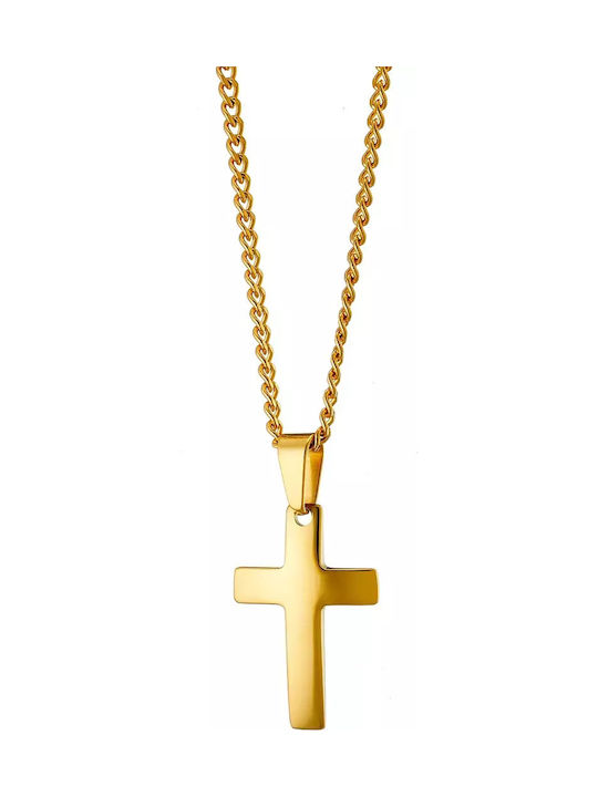 Oxzen Men's Cross from Gold Plated Steel with Chain