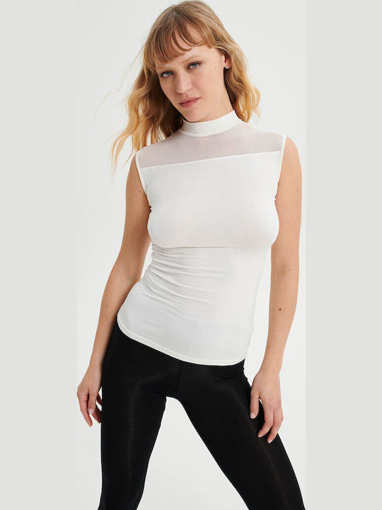 Vamp Women's Sleeveless Turtleneck T-Shirt Cream