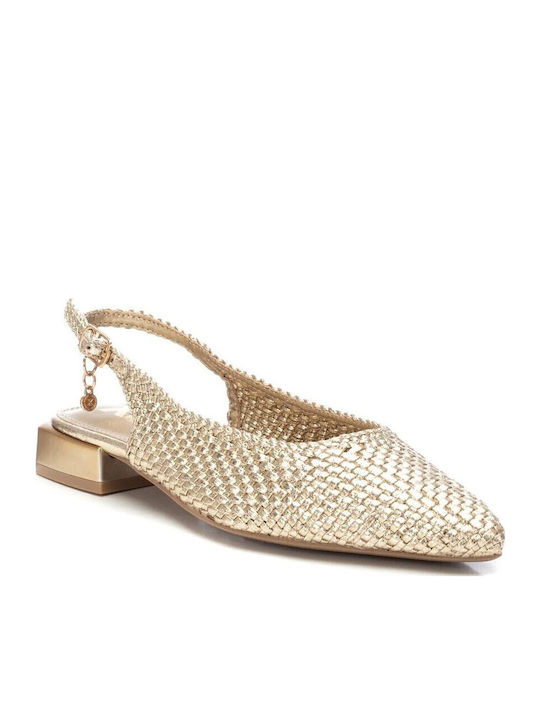 Γυναικείες Μπαλαρίνες Slingback με Λουράκι σε Χρυσό Χρώμα