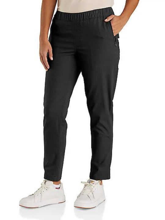 Damen Stoff Hose mit Gummizug in Lockere Passform Black