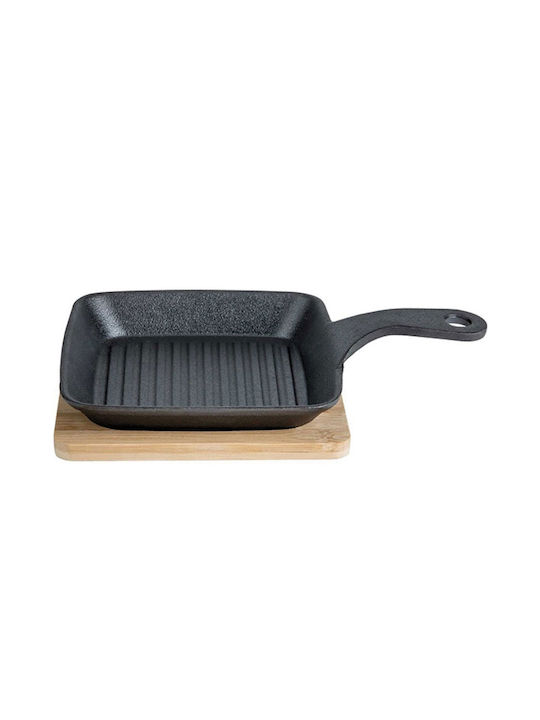 Cast Iron Grill Pan with Wooden Base 15x15cm 1118509 Cosy & Trendy 30.80491 00023667