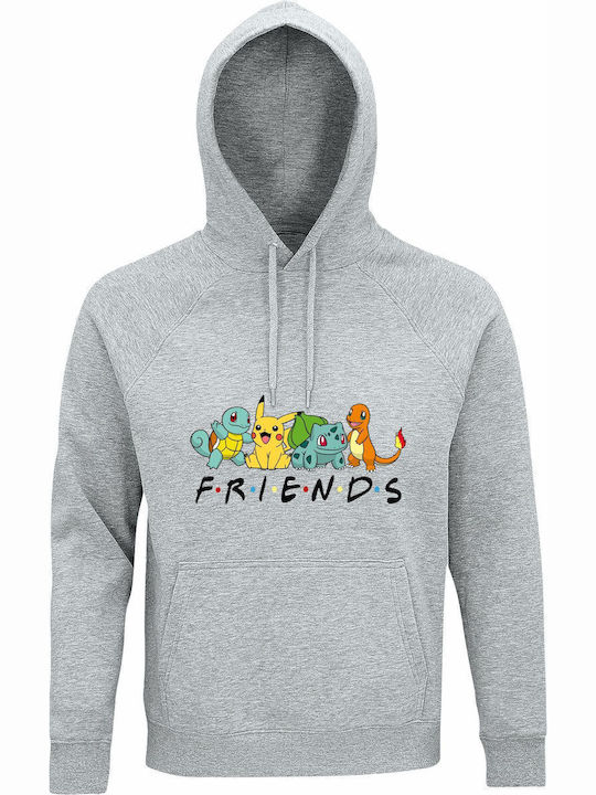 Unisex Hoodie Bio "Pokemon Freunde" Grau Melange