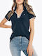 Women's Polo Blouse Short Sleeve Navy Blue