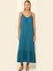 Sommer Maxi Wickel Damenkleid Blau Legion