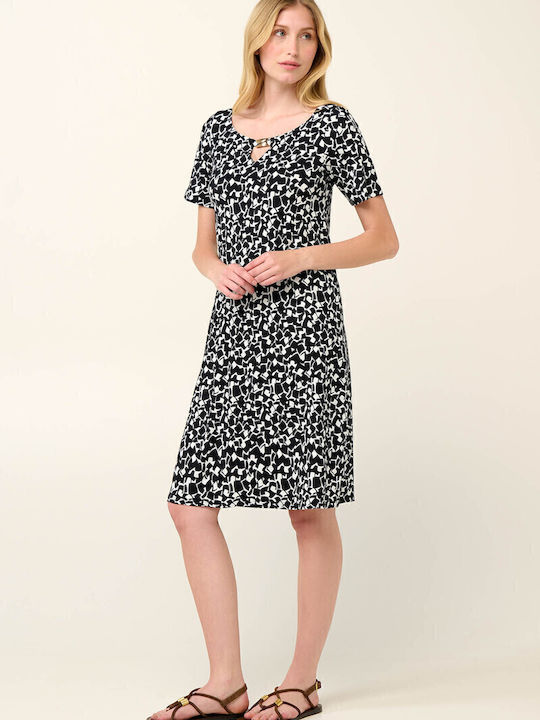 Summer Midi Dress Black and White Black