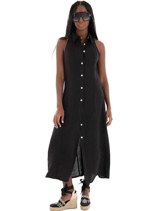 Black & Black Summer Midi Shirt Dress Black