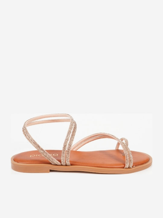 Leather Women's Flat Sandals in Gold Color