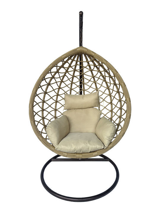 Lyere Hängende Garten & Veranda Schaukel mit Kissen Sessel Rattan Braun L120xB108xH195cm