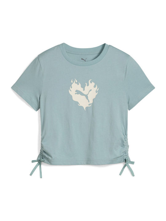 PUMA Kids' T-shirt Green Flaming Love Knotted Tee