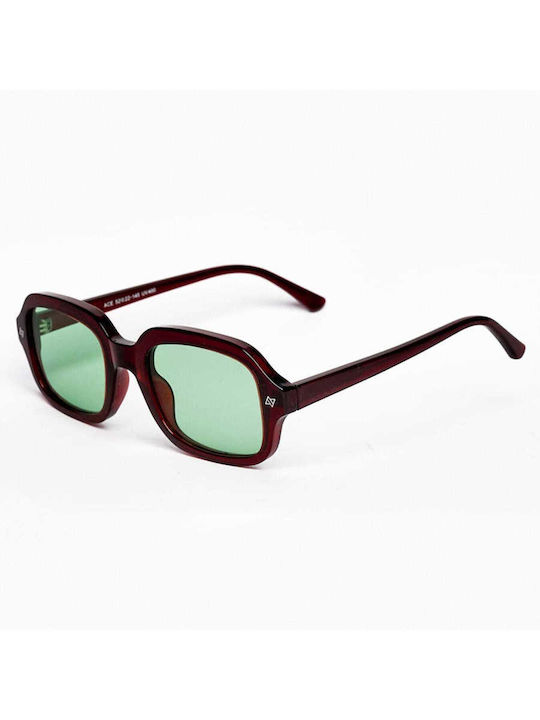 AV Sunglasses Unisex Sunglasses with Burgundy Plastic Frame and Green Lens 120-ACE Burgundy/Green