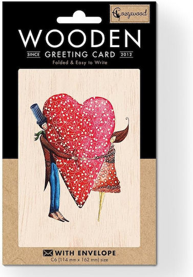 Wooden Wedding Greeting Card Cozywood Couple in Love Holding Heart Atv019