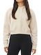 Gekürzt Damen Sweatshirt Kapuzen Beige