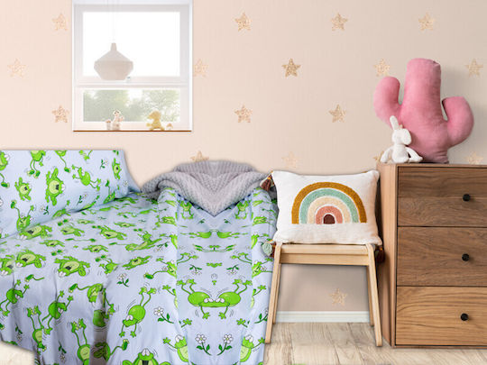 Kids Sheets Set Cotton Green Frog Green 165x245cm