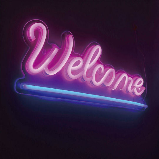 Neon Led Lamp Welcome Model Pink Blue Color Size 41x16 Cm Usb Powered