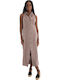 Summer Midi Shirt Dress Dark Beige