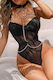 Sexy Intimate Erotic Lingerie Shaping Bodysuit Elastic Metal Chains Choker Trans Inserts