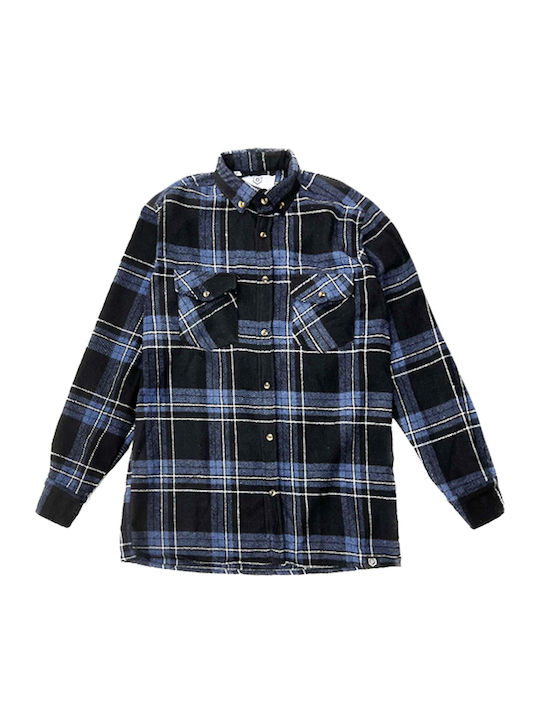 Denimind Μακρυμάνικo Φανελένιο Πουκάμισο Μπλε