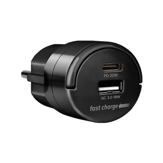 SAS Φορτιστής Χωρίς Καλώδιο με Θύρα USB-A και Θύρα USB-C 20W Power Delivery / Quick Charge 3.0 Μαύρος (100-15-178)