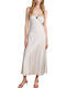 Sommer Midi Abendkleid Satin Ecru