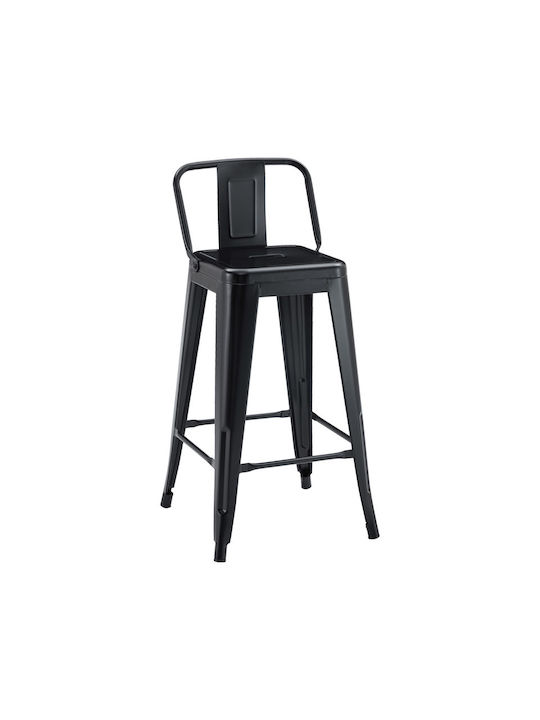 Stool Bar with Backrest Metallic Utopia Black Metal 42x42x86cm